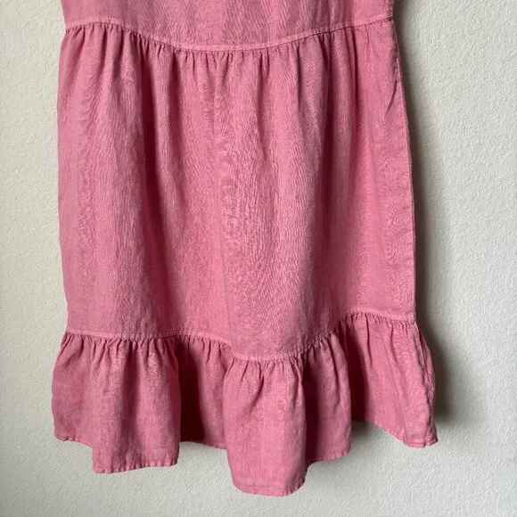 Boho Linen V-Neck Pink Mini Dress Beachy Boho Lagenlook Natural Summer - Picture 8 of 8